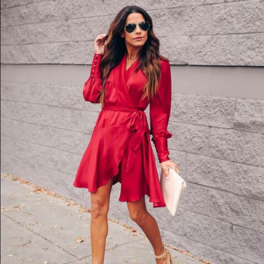 NWT Red Satin Wrap Dress